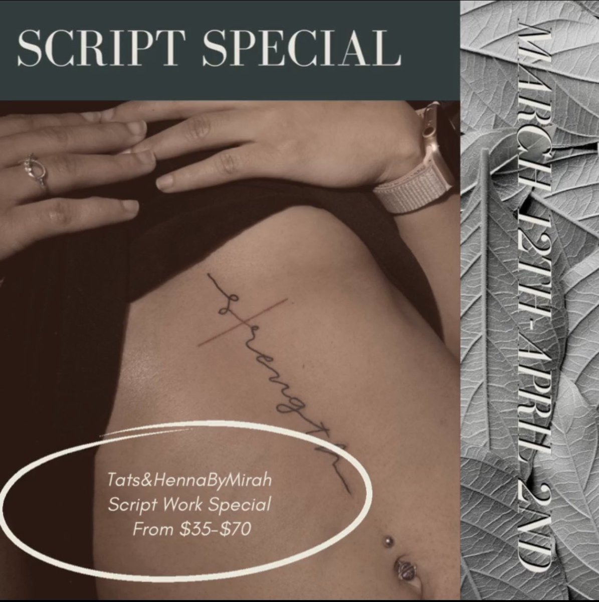 HNINK_Tattoos's tweet photo. Script Special 🚨Happening NOW🚨
All Details of The Special Are Listed
Swipe Left ⬅️
•
Questions On Booking Contact @tatsandhennabymirah via DMs
•
See you soon😉
•
#mirahmamgoghtats #tatsandhennabymirah #tattoos #tattoospecial #tattooscript #tattoodeal #blackrosecollective https://t.co/eC3dS47mKf