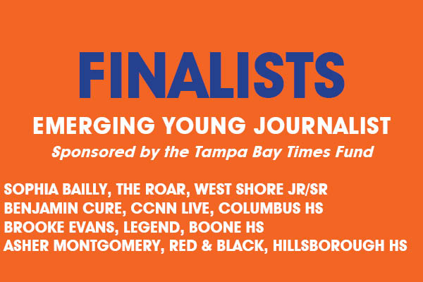 FSPA's tweet photo. We're excited to announce finalists for the FSPA's EMERGING YOUNG JOURNALIST Award, honoring an outstanding freshman or sophomore. @WestShoreRoar @CCNNLive @boonepubs @HHSTodayOnline https://t.co/Y530tEAiql