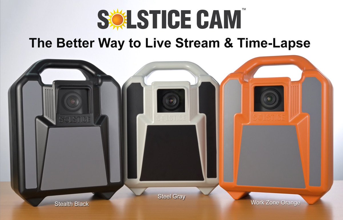 SolsticeCam's tweet photo. Get your S☀️lstice Cam in three different colors! These cameras provide any job site with 24/7 security. Visit exhibit S65517 at @conexpoconagg and see the first live Solstice Cam! Learn more here https://t.co/uVGdgrMUj9 👍🏼 https://t.co/EqqeHwzTjp
