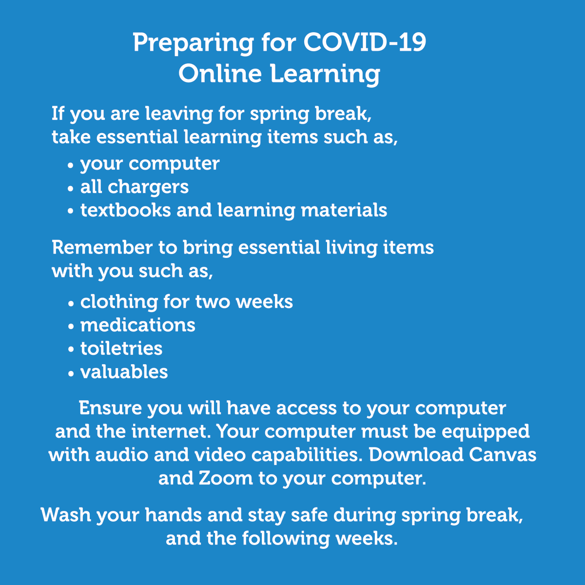 The University is transitioning all in-person classes on the Norman campus to an online learning environment (for 2 weeks) following Spring Break. March 23 through April 3.

There are currently no cases of COVID-19 at OU.

For More Information: ow.ly/GRyb50yK6Xr