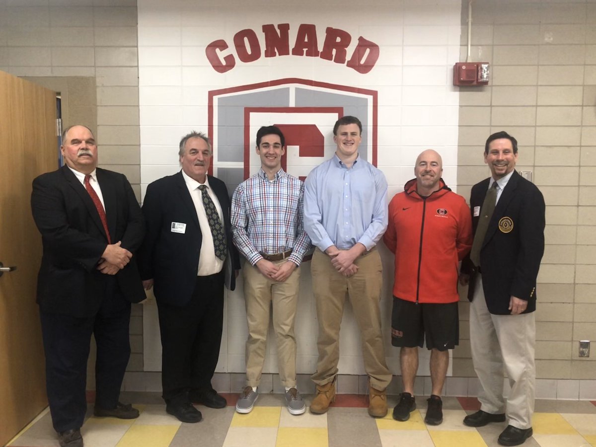 ConardCHS's tweet photo. Congratulations to Zack and Pete, who received the Scholar-Athlete Award, and Coach C, who was named as Coach of the Year, from the Doc Boisoneau Northern CT Chapter of the @NFFNetwork and @cfbhall! We are so proud! #chieftainpride https://t.co/H8uCsDEZdT