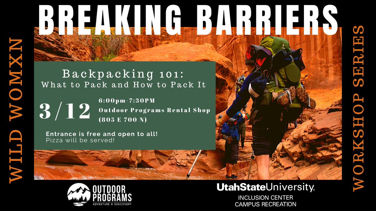 USU_OP's tweet photo. Join us this evening another WILD WOMXN workshop! We will be discussing backpacking tips and tricks. https://t.co/ur3R5t0s9A