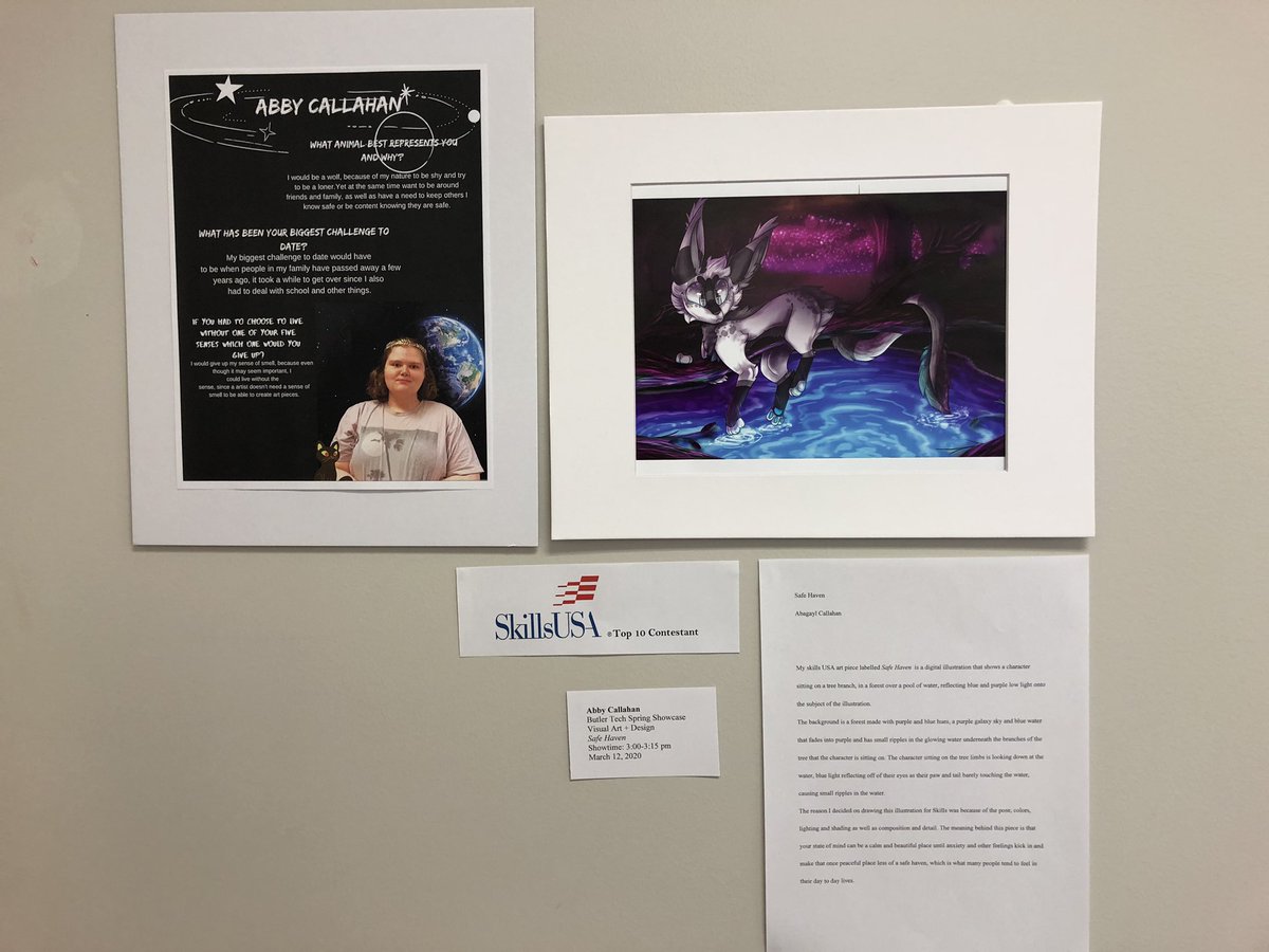 SammiKateP's tweet photo. Nothing better than seeing artwork taking over the hallways!! Incredibly proud of their pieces and all of the work that went into them. #studentvoice #btshowcase #purpose #passion #impact https://t.co/CP1SEzH7Dj