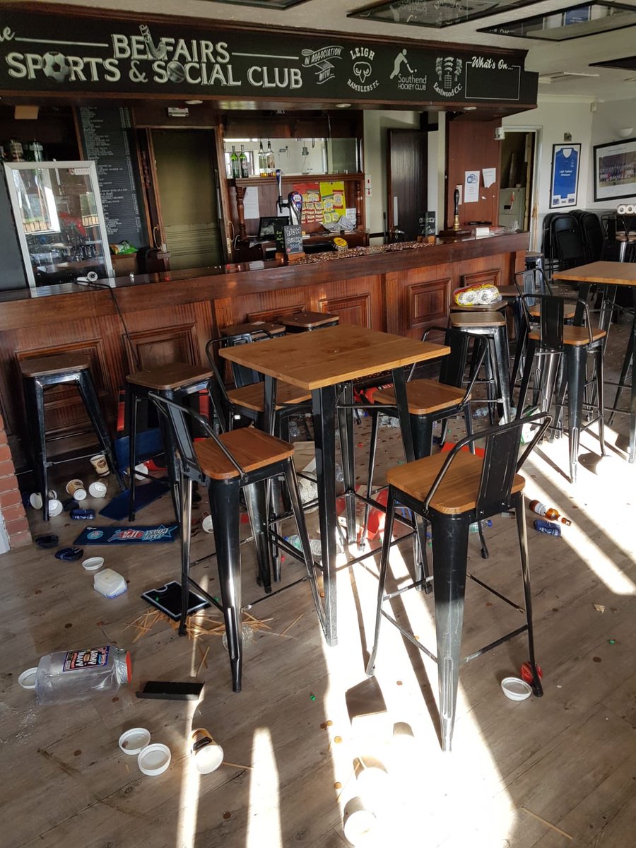 LeighRams's tweet photo. Terrible news this morning to find out that our clubhouse has been broken into &amp; vandalised! 

Utter disgusting as everyone at the club &amp; the Belfairs Sports/Social club work so hard. 

If anyone has information please come forward. @EssexPoliceUK @Essex_Echo @AroundSS9 https://t.co/TeDhR90YhC