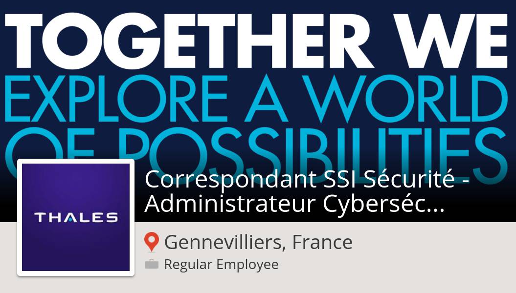 BVoile's tweet image. #Thales recrute un(e) #Correspondant SSI Sécurité - #Administrateur Cybersécurité H/F #GennevilliersFrance, postulez dès maintenant ! #job workfor.us/thales/5v0jk0