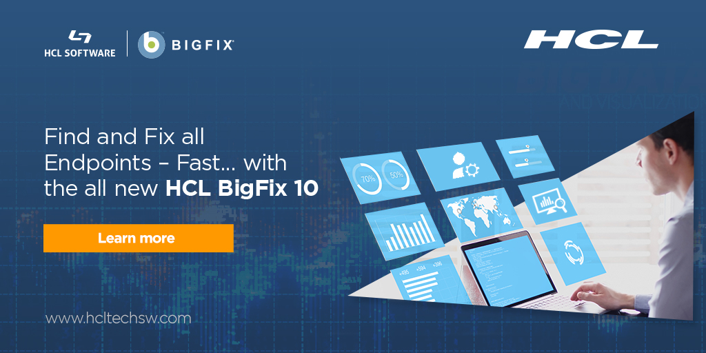 HCLSoftware's tweet photo. Explore HCL #BigFix10, a unified #endpointmanagement platform which integrates modern #clientmanagement, virtual and cloud management in a single console. Learn more: https://t.co/2p69qN4y1f #FixMoreWithBigFix #HCLSoftware https://t.co/ubFkkGUg0K