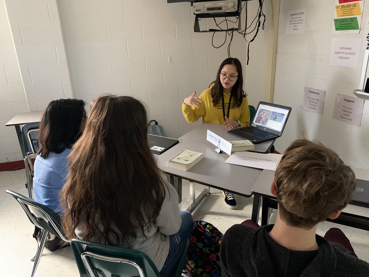 TechyMargaret's tweet image. So very impressed with these presentations of learning from English 9 students in Ms Josselyn’s class! They engaged in nonfiction reading &amp;amp; reflection of their #fcpsPOG skills and self improvement! Then shared with classmates and adults for feedback #WestfieldBulldogPride #pogpol