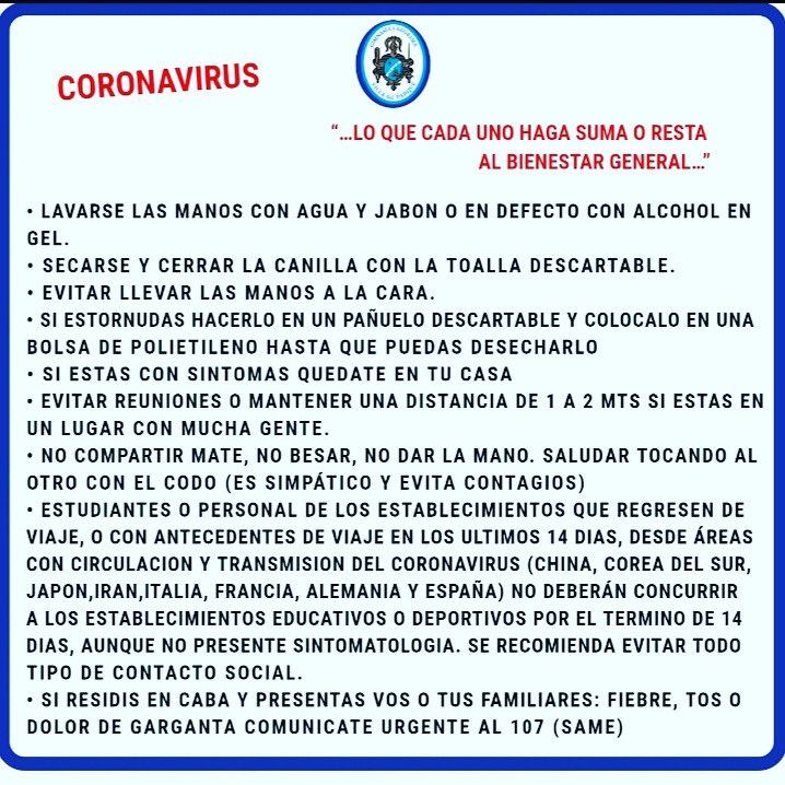 Coronavirus - recomendaciones para prevenir el avance del virus. 
 @club_gevp