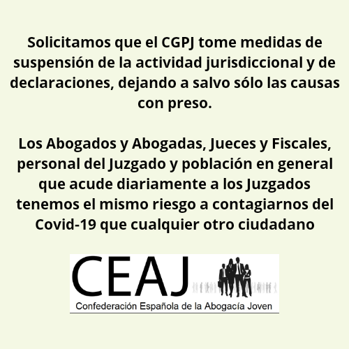 Solicitamos la suspensión de toda actividad judicial. 

#AbogacíaJoven