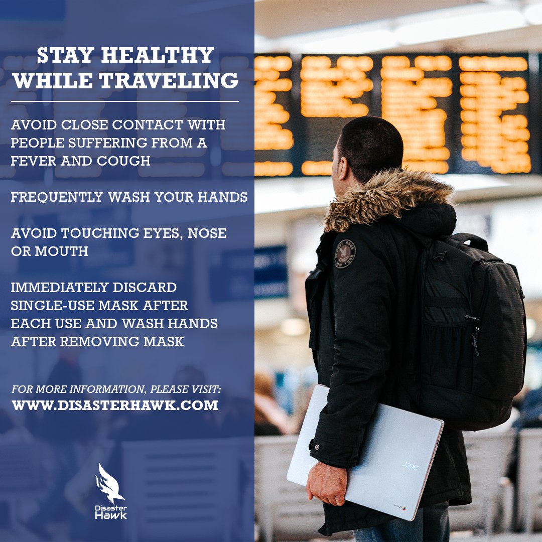 DisasterHawk's tweet image. Here are 4 tips on how to stay healthy while traveling! Share or tag someone you know who is traveling soon.

Download the Disaster Hawk App 
qoo.ly/34utq8