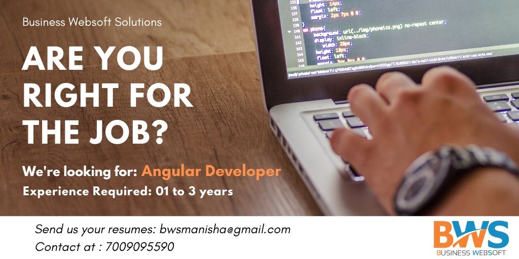 BusinessWebSoft's tweet image. We are hiring candidates for- 
Profile : Angular Developer
Experience Required: 1 to 3 yrs
Location : Chandigarh
CTC : Upto 25k
Skills Required : Angular, Angular 5 , Angular 6, Angular 7
Candidate can apply or Contact at 7009095590, or mail at bwsmanisha@gmail.com

#jobs #hiring