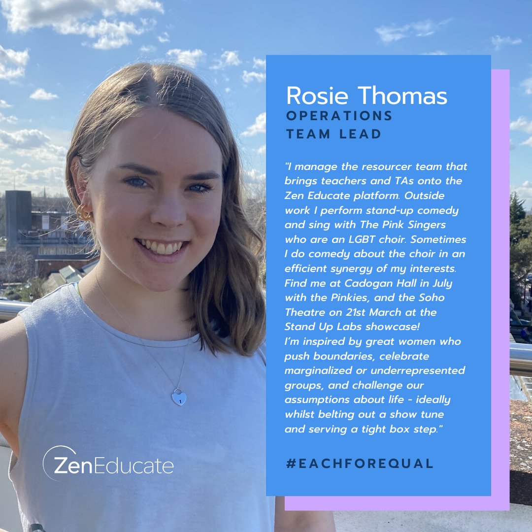ZenEducate's tweet photo. "Iโm inspired by great women who push boundaries, celebrate marginalized or underrepresented groups, and challenge our assumptions about life"
Rosie - Operations Team Lead
#ZenEducate #IWD2020 #WomensHistoryMonth https://t.co/HduxtG2lxx