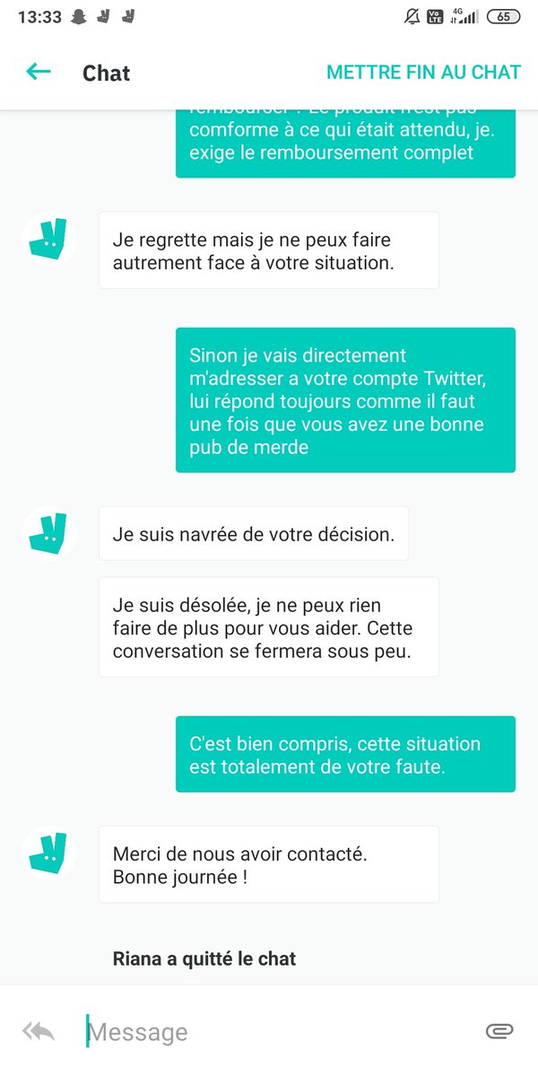 CanetonBaptiste's tweet photo. @Deliveroo_FR Bravo!
Commande reçue avec plus de 30mins de retard, totalement froide, et le service client m'envoi me faire foutre! https://t.co/yAgFvXITlf