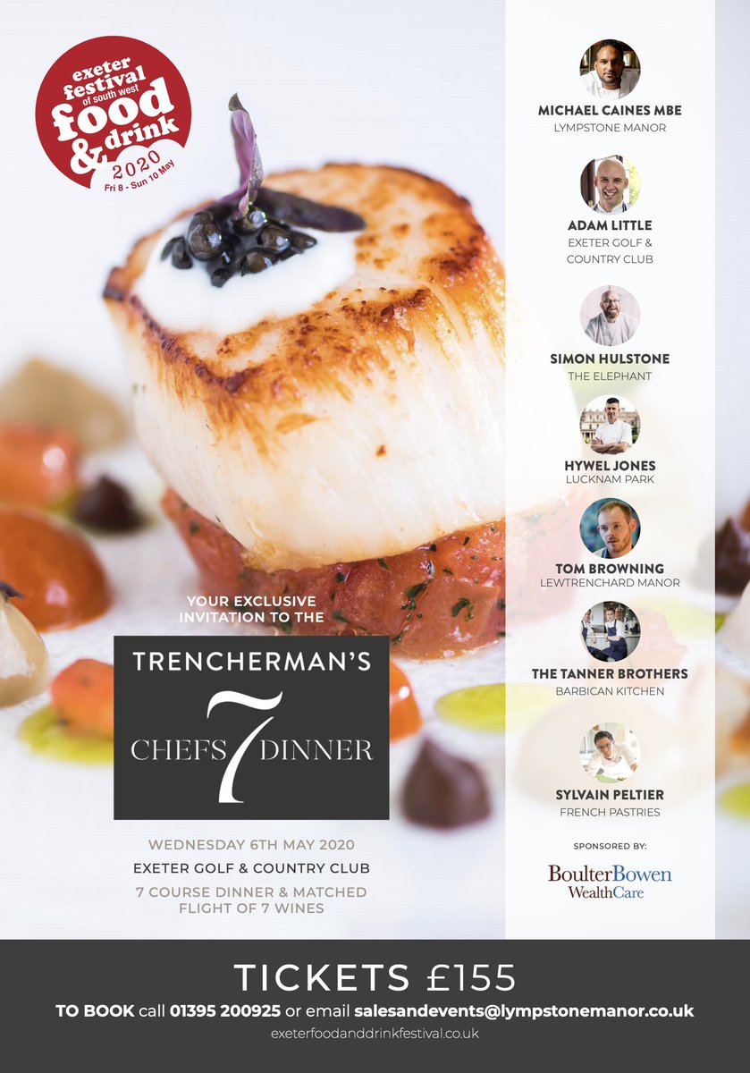 Exeter Food Festival (@exeterfoodfest) on Twitter photo Tickets on sale now for this year's 7 Chefs Dinner
<a href="/exetergcc/">Exeter Golf & Country Club</a> on Wednesday 6th May! 👨🍳
What a lineup...
<a href="/michaelcaines/">Michael Caines MBE DL</a>, <a href="/Hulstone/">Simon Hulstone</a>, <a href="/TomBrowningChef/">Tommy Browning</a>, <a href="/ChrisTanner07/">Chris Tanner</a>, <a href="/jamestanner01/">James Tanner</a>, Adam Little, Hywel Jones, Sylvain Peltier.
Book now 👉 bit.ly/3aUI8j7
#Exeter Tickets on sale now for this year's 7 Chefs Dinner
<a href="/exetergcc/">Exeter Golf & Country Club</a> on Wednesday 6th May! 👨🍳
What a lineup...
<a href="/michaelcaines/">Michael Caines MBE DL</a>, <a href="/Hulstone/">Simon Hulstone</a>, <a href="/TomBrowningChef/">Tommy Browning</a>, <a href="/ChrisTanner07/">Chris Tanner</a>, <a href="/jamestanner01/">James Tanner</a>, Adam Little, Hywel Jones, Sylvain Peltier.
Book now 👉 bit.ly/3aUI8j7
#Exeter