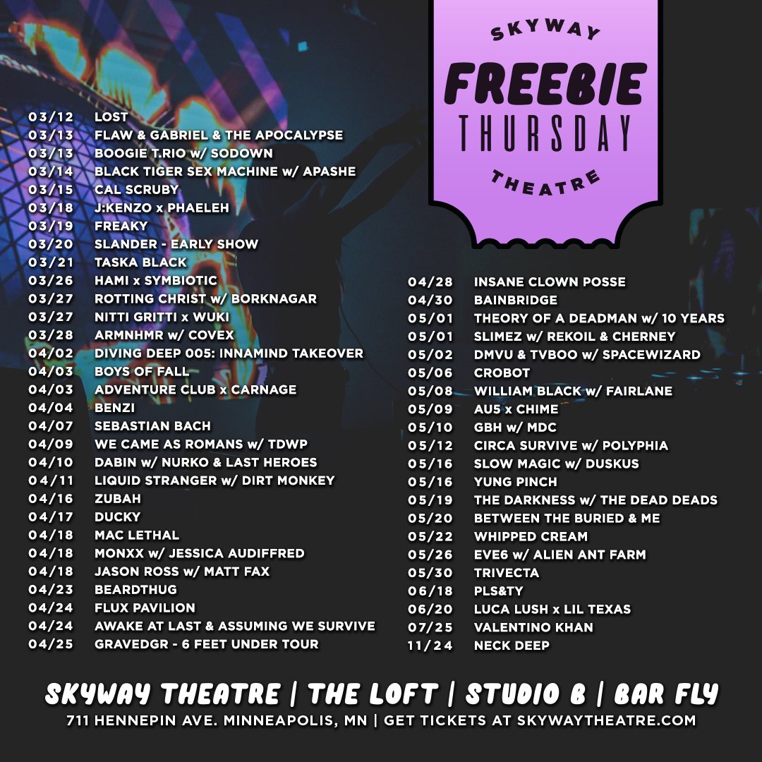 SkywayTheatre's tweet image. 🦄 FREEBIE THURSDAY 🦄
WIN a PAIR of tickets to a show! Follow us, retweet, pick a show &amp;amp; tag a friend!