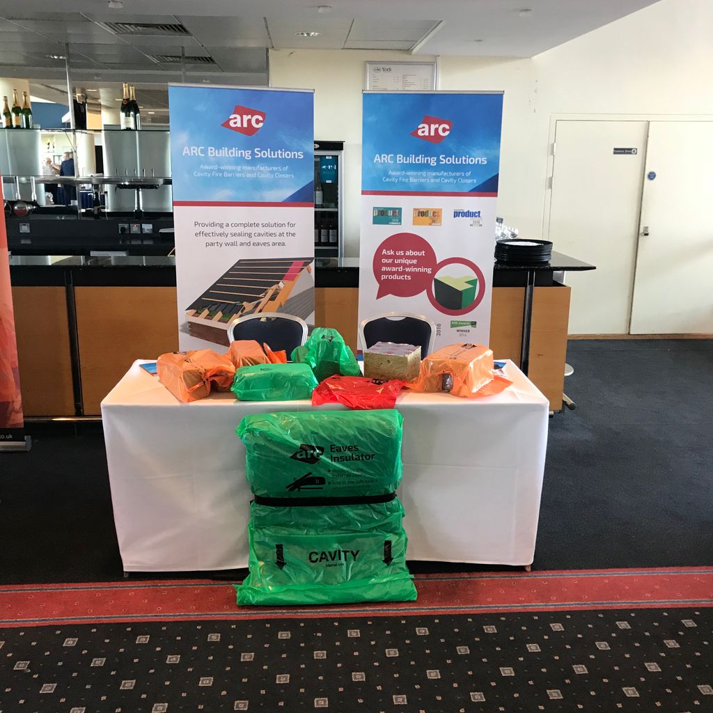 arc_building's tweet photo. We're here at @NHBC's Building for Tomorrow 2020 at York Racecourse! Come and see our Business & Technical Manager, George Danzey-Smith to learn more about our cavity fire barriers and cavity closers for the #housebuilding industry. #NHBCBft #constructionuk https://t.co/06b15Tl23R
