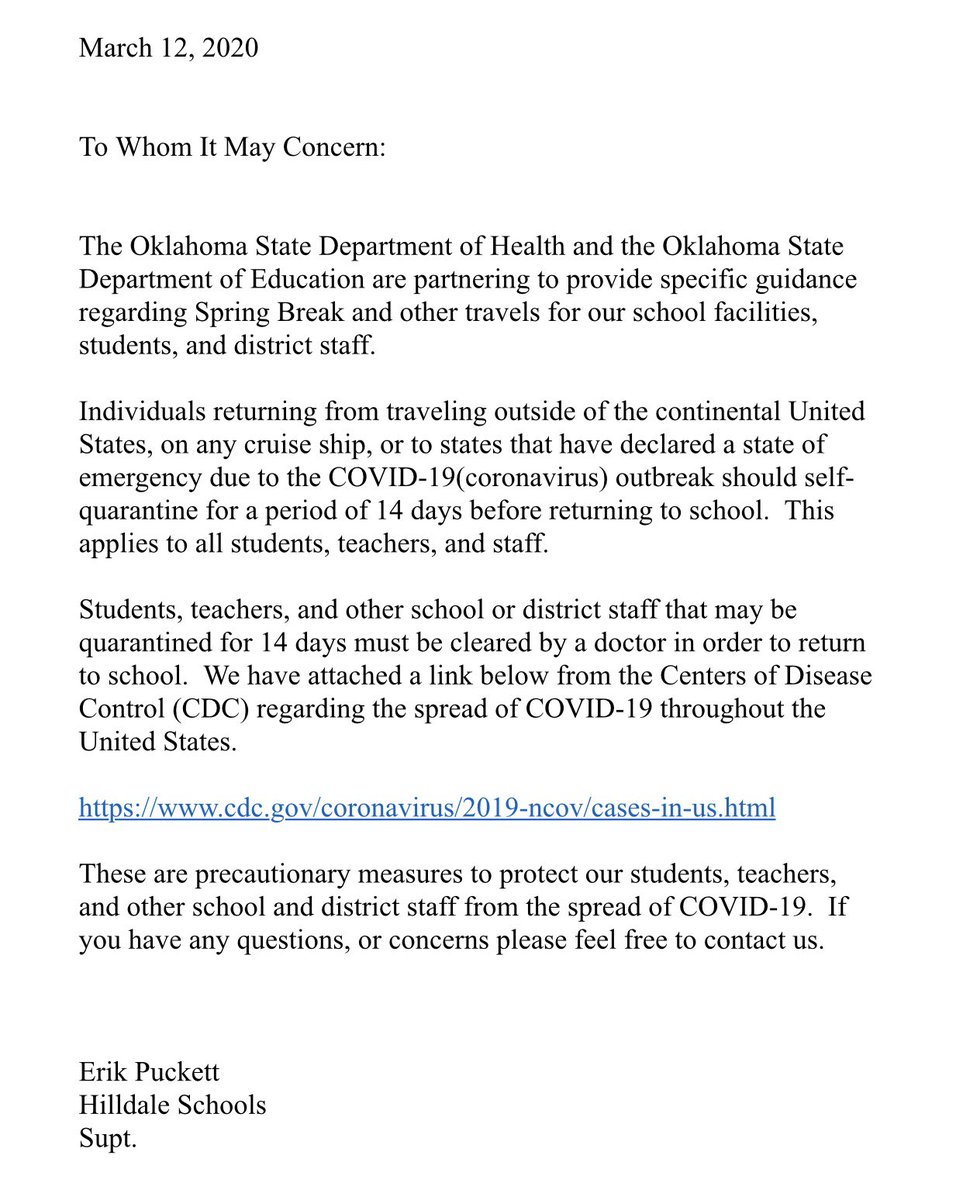 Guidance concerning Spring Break travelers