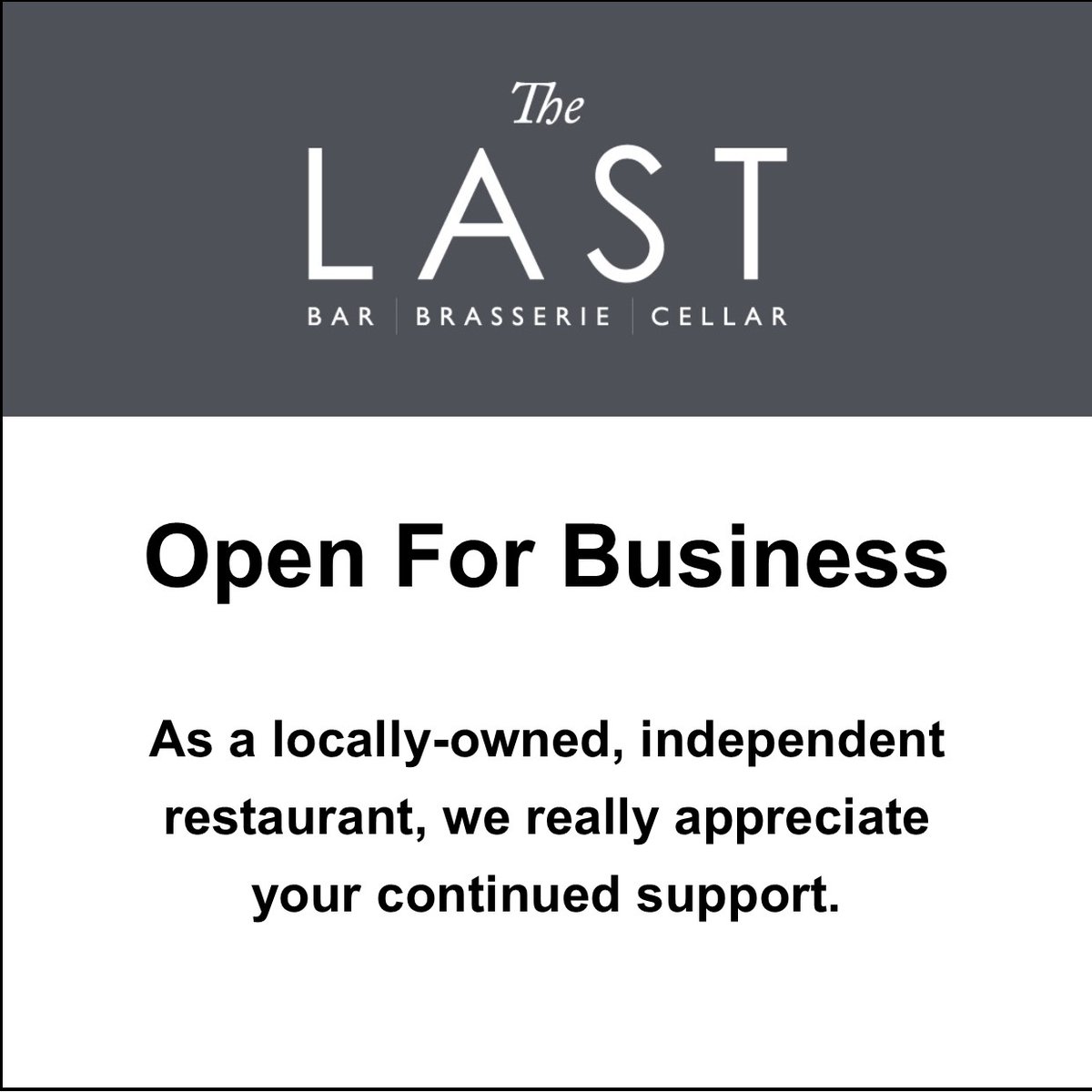 We welcome the the support for restaurants in yesterday's Budget. Small independent restaurants like ours rely on your support to keep going. We are very much open for business. We are doing everything to ensure you have a safe as well as an enjoyable experience. Thank you.