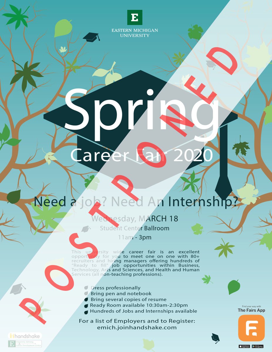 The Spring Career Fair scheduled for March 18th in the Student Center Ballroom has been postponed. #TRUEMU