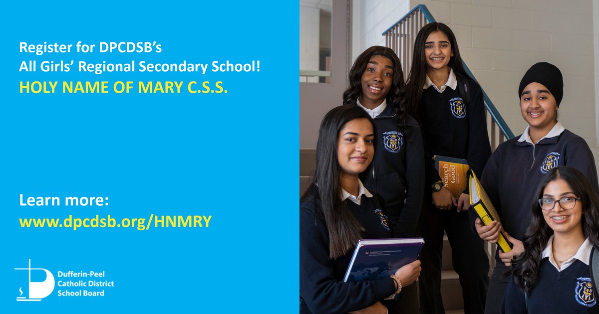DPCDSBSchools's tweet photo. Did you know that #DPCDSB has a publicly funded All-Girls Regional Catholic Secondary School?

Holy Name of Mary C.S.S. (@HNMCSS) is accepting Grade 9-12 registrations for the 2020-2021 school year. 

For more details, visit https://t.co/UXUfeyyKkA or call 905-458-5541. https://t.co/Caohj1hlEm