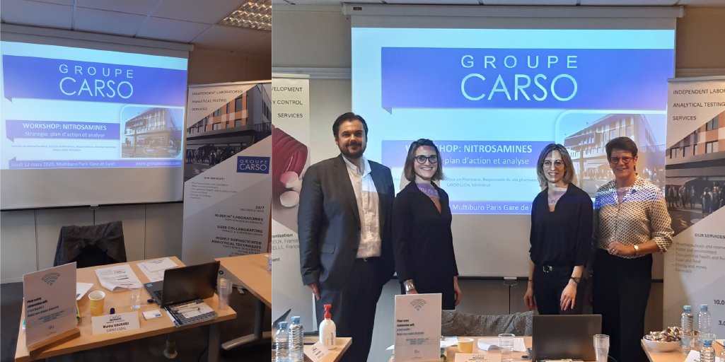 📆 WORKSHOP
Aujourd'hui, CARSO Pharmaceutique est à Paris pour son premier workshop sur les nitrosamines. Décryptage, solutions et échanges sont au programme.
Le sujet vous intéresse et vous n'avez pas pu vous déplacer ? Contactez-nous. #nitrosamines #carso #contamination