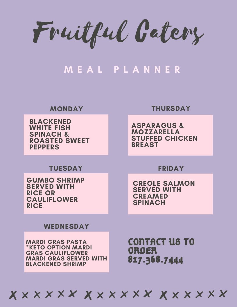 fruitfulcaters's tweet photo. 5 meals for $40And just like that we are back!!!! Next weeks menu! We will be taking orders until Saturday, March 14 til 12:00 p.m. We appreciate all of our current customers and we trust that you’ll let us amaze you! https://t.co/upDDGckuzm