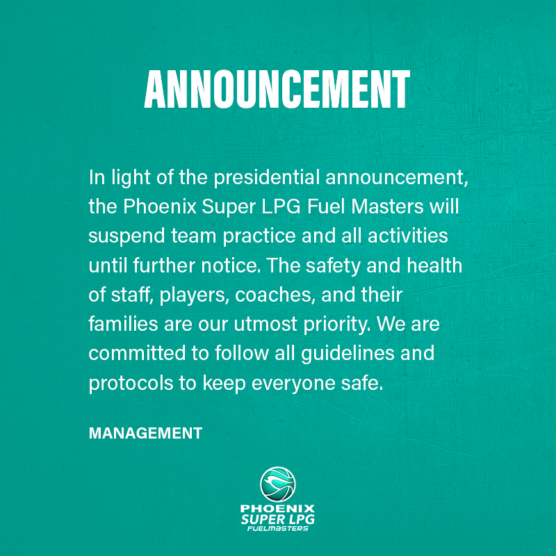 phoenix super lpg fuel masters on twitter in line with the presidential announcement we are suspending team practice and all activities until further notice we prioritize everyone s safety and health above all