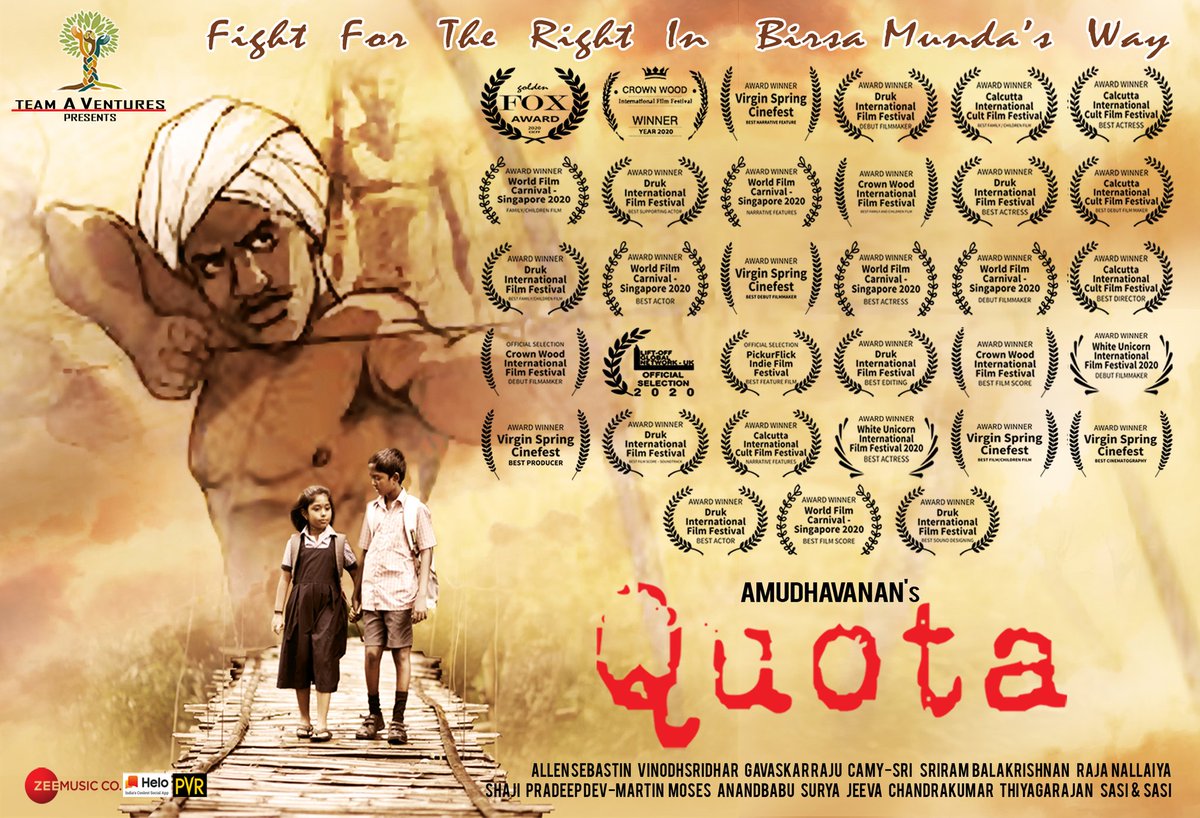 MediaEntertain8's tweet photo. Here’s the First Look of #QUOTA
Best wishes to the award winning team!
@Amudhavananoffl @teamaventures @quotaofficial @paatukaaran @ZeeMusicCompany @prothiyagu
@actorchella @Nareshmadeswar
@siva_raghavi @srideviamudha https://t.co/I8R6Ti7BDf