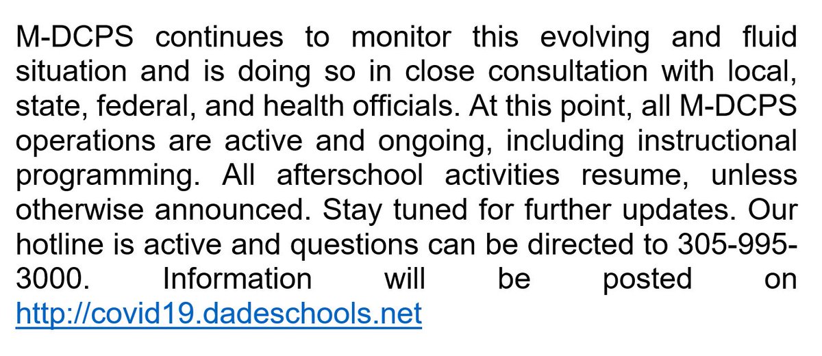 Latest update from <a href="/MDCPS/">Miami-Dade Schools</a> regarding #coronavirus.