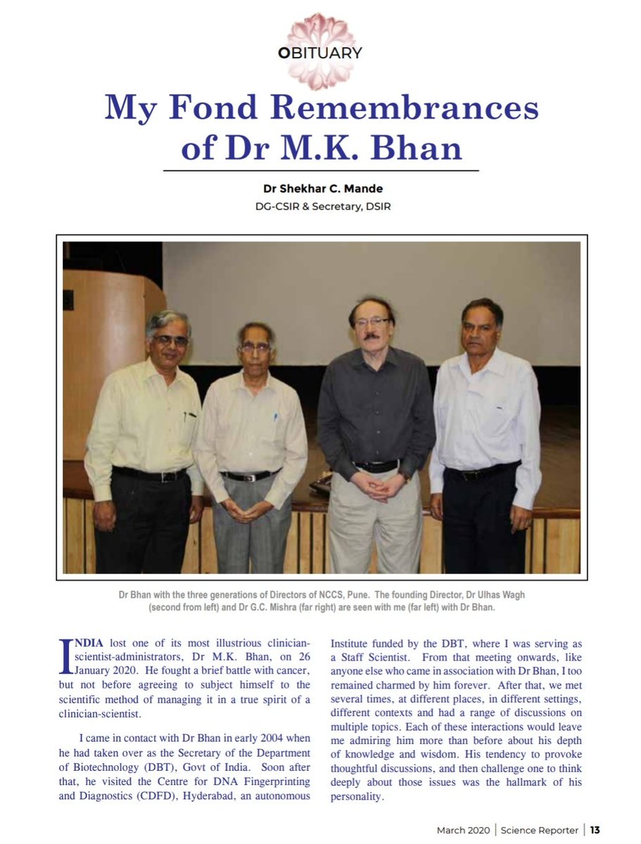 ScienceReporte1's tweet image. @shekhar_mande DG @CSIR_IND reminisces about his close interactions with Dr MK Bhan and his great contributions in establishing biotechnology on a firm footing in India...in the March 2020 issue of #ScienceReporter, published by @CSIR_NISCAIR

@SciComm_India #scicomm