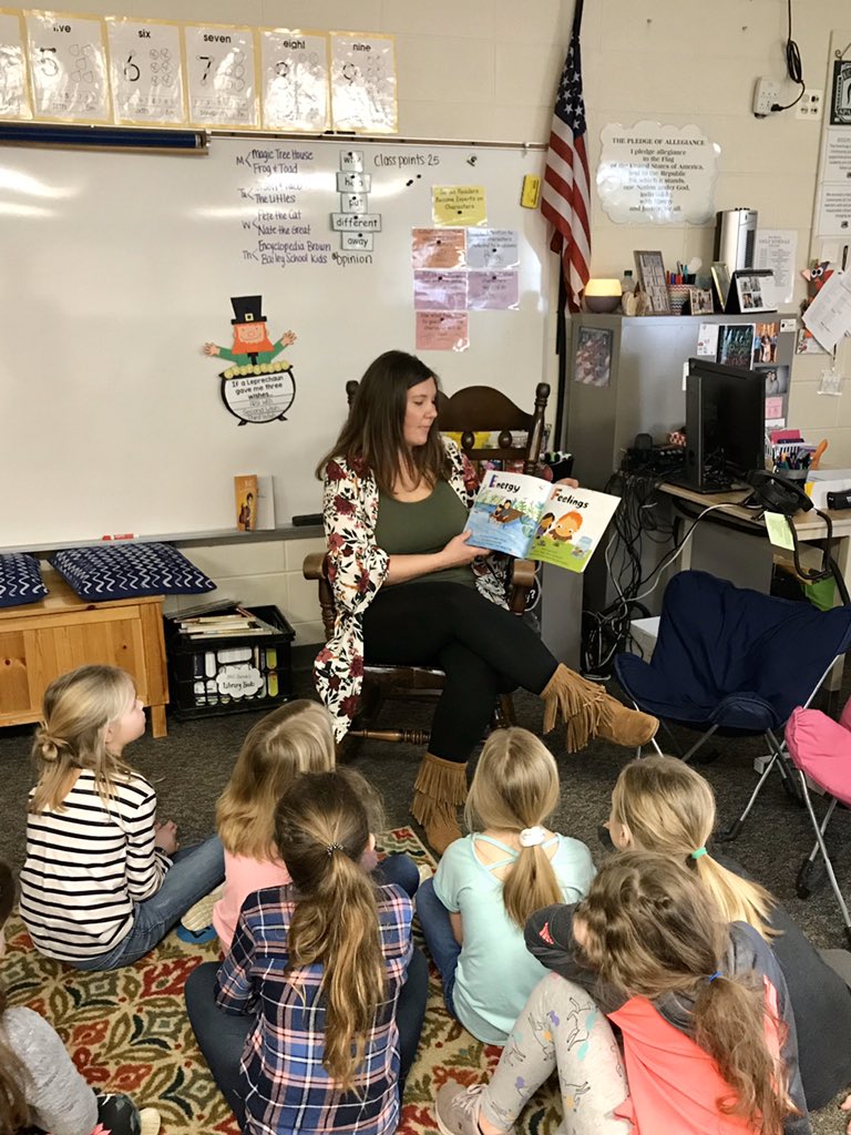 Ms. Jenna, our building secretary, surprised us as our Mystery Reader today! #marchisreadingmonth #mysteryreader @hutchingsele