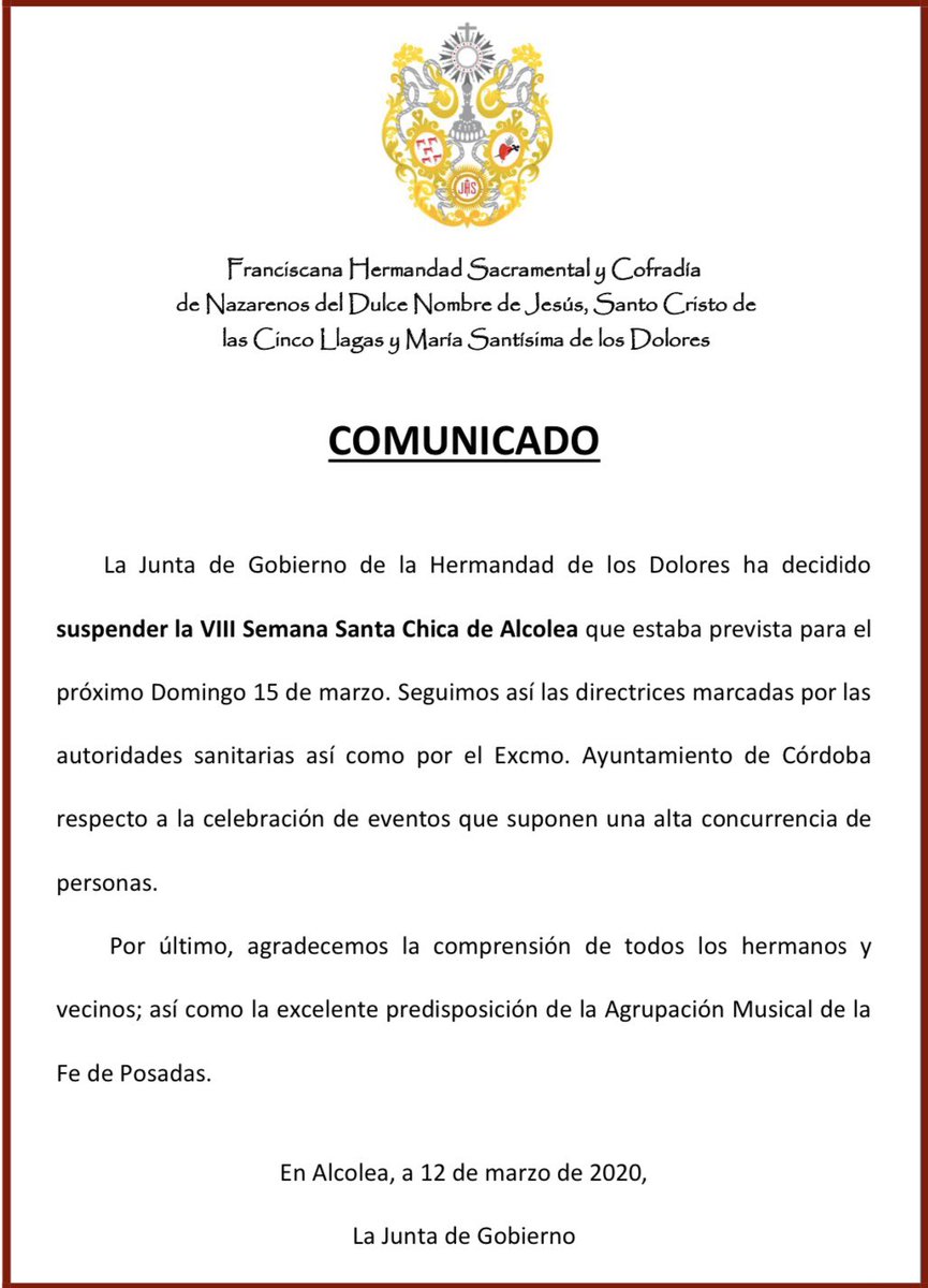 Comunicado VIII Semana Santa Chica.
