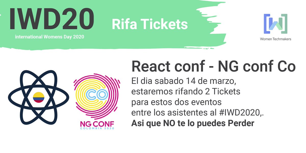 gdgmed's tweet image. !! Gana !! Tickets para @NgConfCo y @reactlaconf el sabado en nuestro evento #IWD2020 en @Ruta_N  !! Debes estar ahi !! y participar . Gracias a estas comunidades por el apoyo !! 
patrocinado por 
@lahausbog
@Palo_IT
@Jalasoftoficial
@endavalatam
@GAPapps