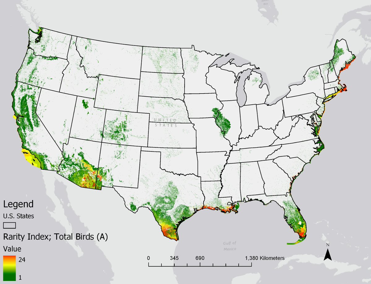 CASE_NMSU's tweet image. Rare Bird Species Richness created by CASE in cooperation with USGS, EPA, and NCSU.  
#Biodiversity #EcosystemServices #BiodiversityConservation 
#GapAnalysisProject: on.doi.gov/2OORrbK 
#EnviroAtlas: epa.gov/enviroatlas
GAP Report: bit.ly/3aJnbaA