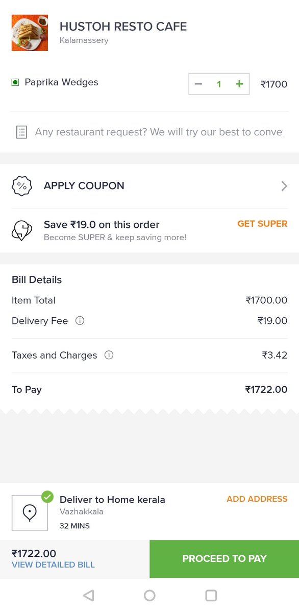 Those are some expensive wedges 😂. #swiggy  Sadly SWIGGYIt was not valid for this cafe else would have ordered it 😋 #Zomato