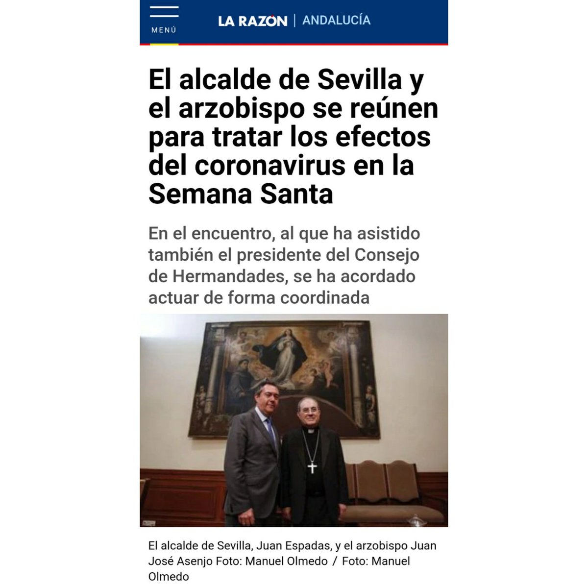 Pudiendo tratar el asunto de la pandemia con los representantes de Dios en la Tierra, para qué va a reunirse con los médicos, virólogos o epidemiólogos...

#AlcadeDeSevilla #SemanaSanta #AyuntamientoDeSevilla #Coronavirus #Pandemia #CODVID19 #Covid_19