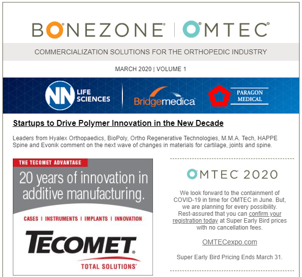 OMTEC_BONEZONE's tweet photo. Today's eNewsletter: #AAOS2020 Coverage | Suitcase-sized #Robot for #Spine | Polymer Innovation for #Orthopedics - Read this and more, https://t.co/V5i0CJLYka #OMTEC2020 https://t.co/3cEjAVsFZJ