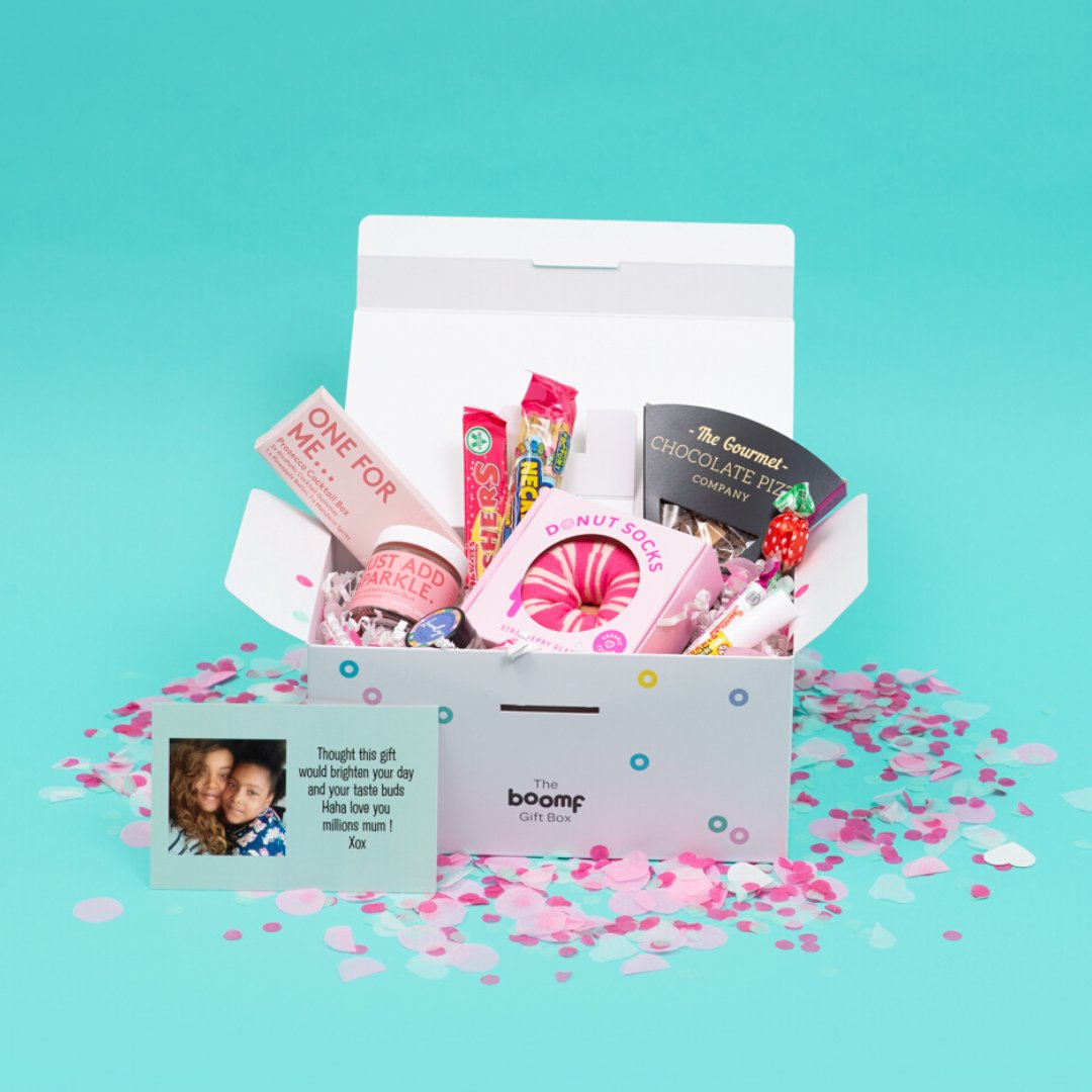 Boomf on Twitter: "Say hello to our NEW gift box 🎉 🎁 It's our biggest  confetti explosion yet PLUS it's filled with amazing gifts 💕 oh, and it  comes with a personalised