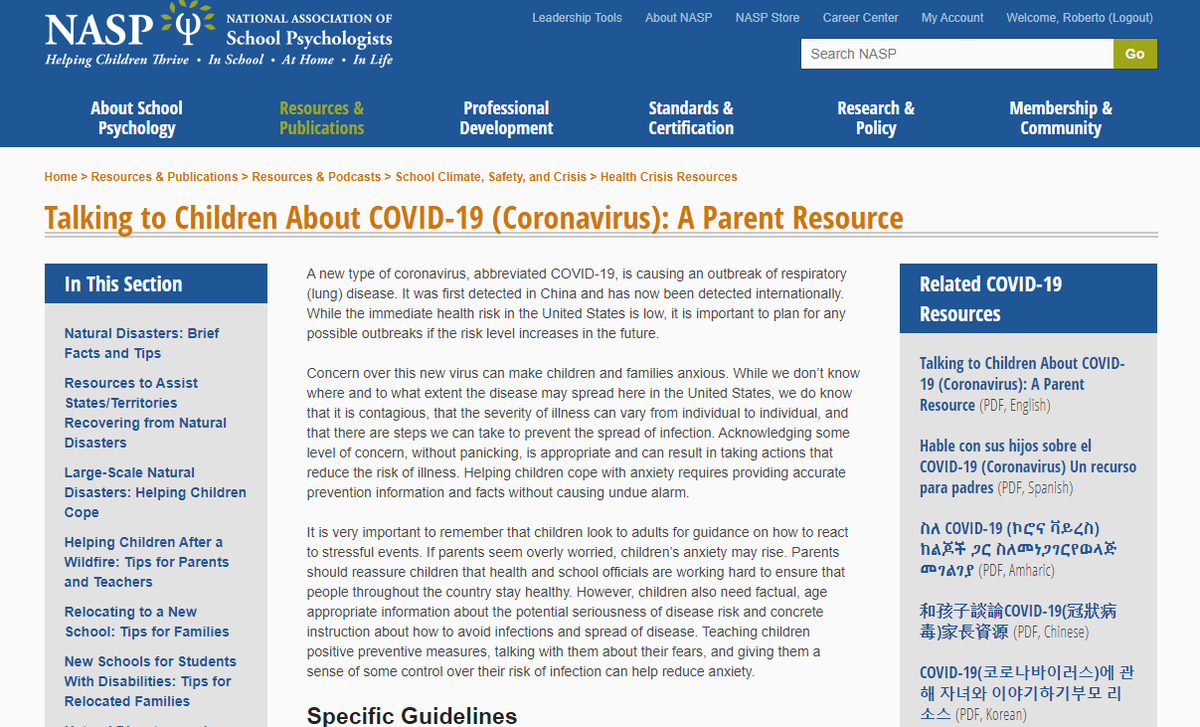 National Association of School Psychologists (@nasponline) on Twitter photo Our guidance with the National Association of School Nurses (<a href="/schoolnurses/">NASN, Inc.</a>) "Talking to Children About COVID-19 (Coronavirus): A Parent Resource" is now available in English, Spanish, Chinese, Amharic, and Korean.
πβ‘ bit.ly/2uMRAFK
#COVID19 #coronavirus #NASPprepared Our guidance with the National Association of School Nurses (<a href="/schoolnurses/">NASN, Inc.</a>) "Talking to Children About COVID-19 (Coronavirus): A Parent Resource" is now available in English, Spanish, Chinese, Amharic, and Korean.
πβ‘ bit.ly/2uMRAFK
#COVID19 #coronavirus #NASPprepared