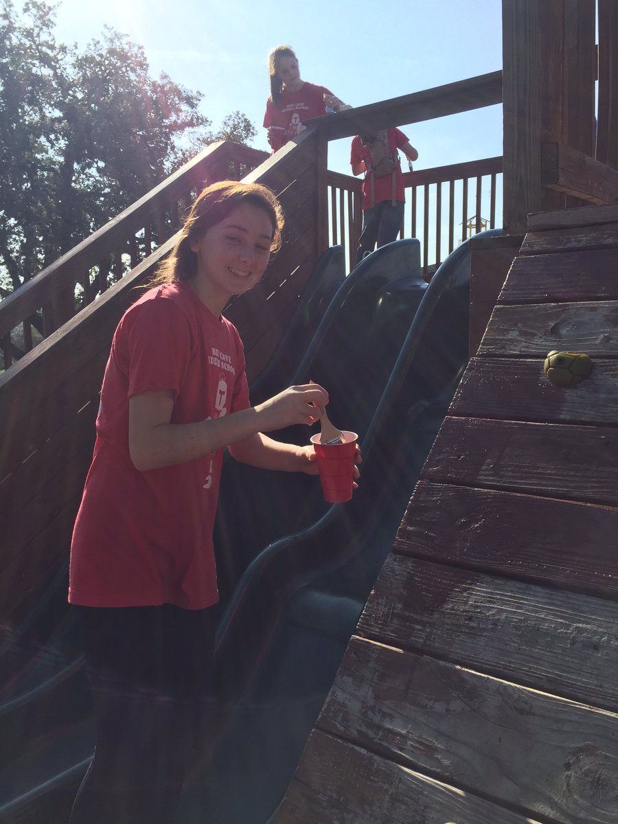 mrs_feist's tweet photo. Team Highland Lakes Park! BCMS students are staining the playground for camp attendees to enjoy for years to come! #BCMSDayofService https://t.co/ZeNghRFqve