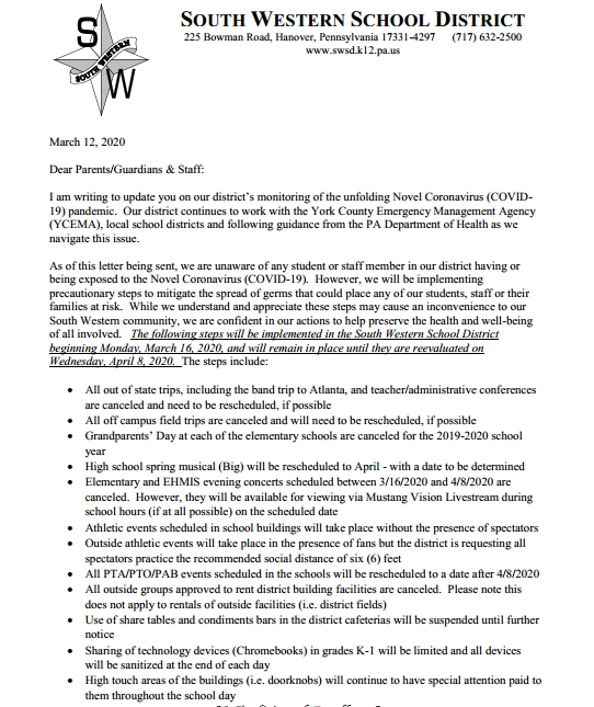 BaresvilleElem's tweet photo. Coronavirus Update https://t.co/CbOe4X9mkf