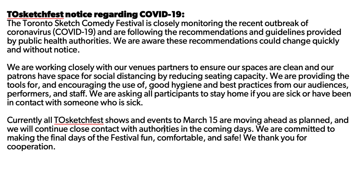 TOsketchfest's tweet photo. TOsketchfest notice regarding COVID-19: https://t.co/l0XCSrbfZZ
