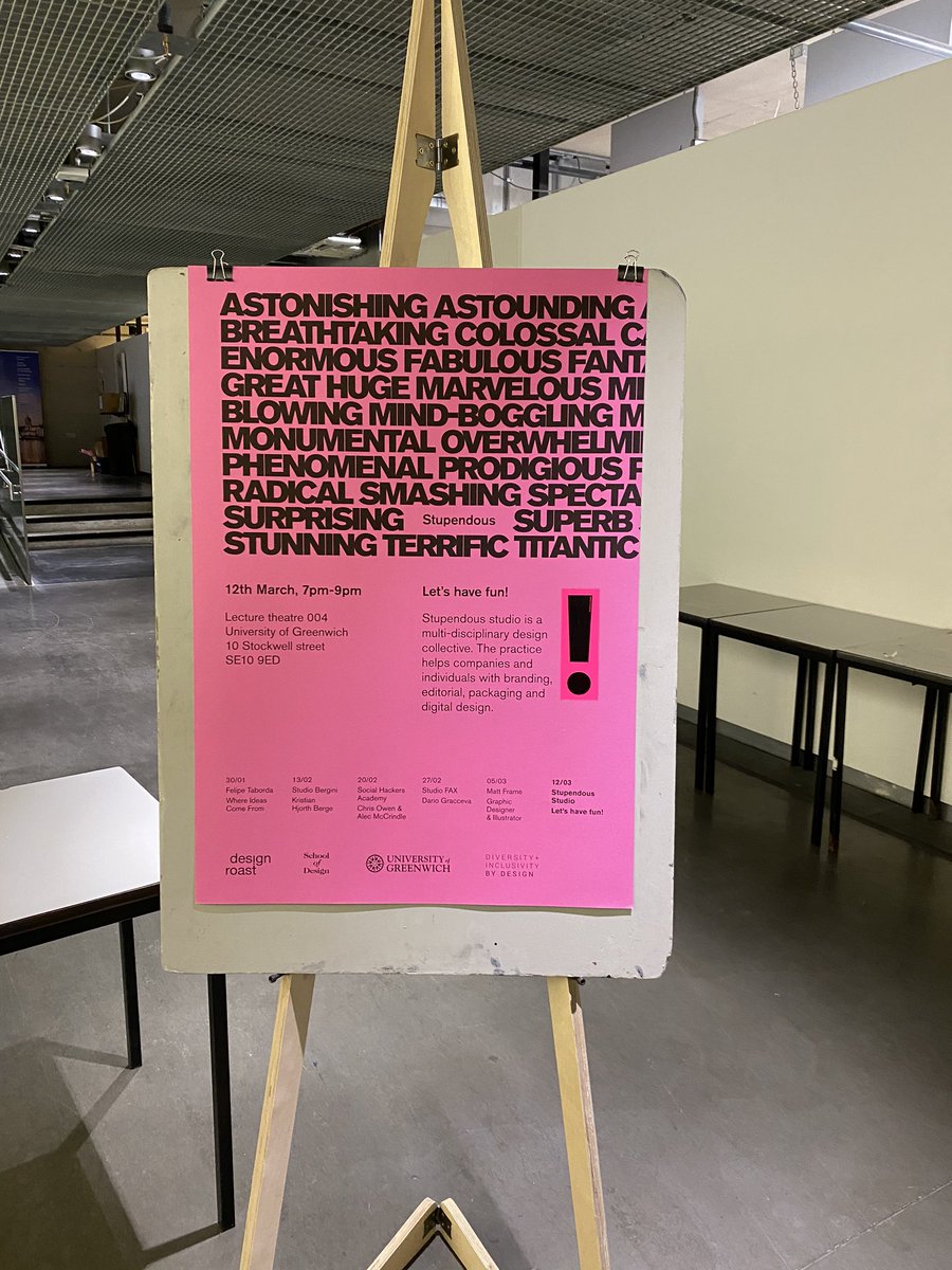 GREdesignSchool's tweet photo. Having fun through design making Why we should be less free less astonishing less radical ? Tonight at #designRoast #openlectureseries @stupendousLDN https://t.co/UyWAGxtVo6