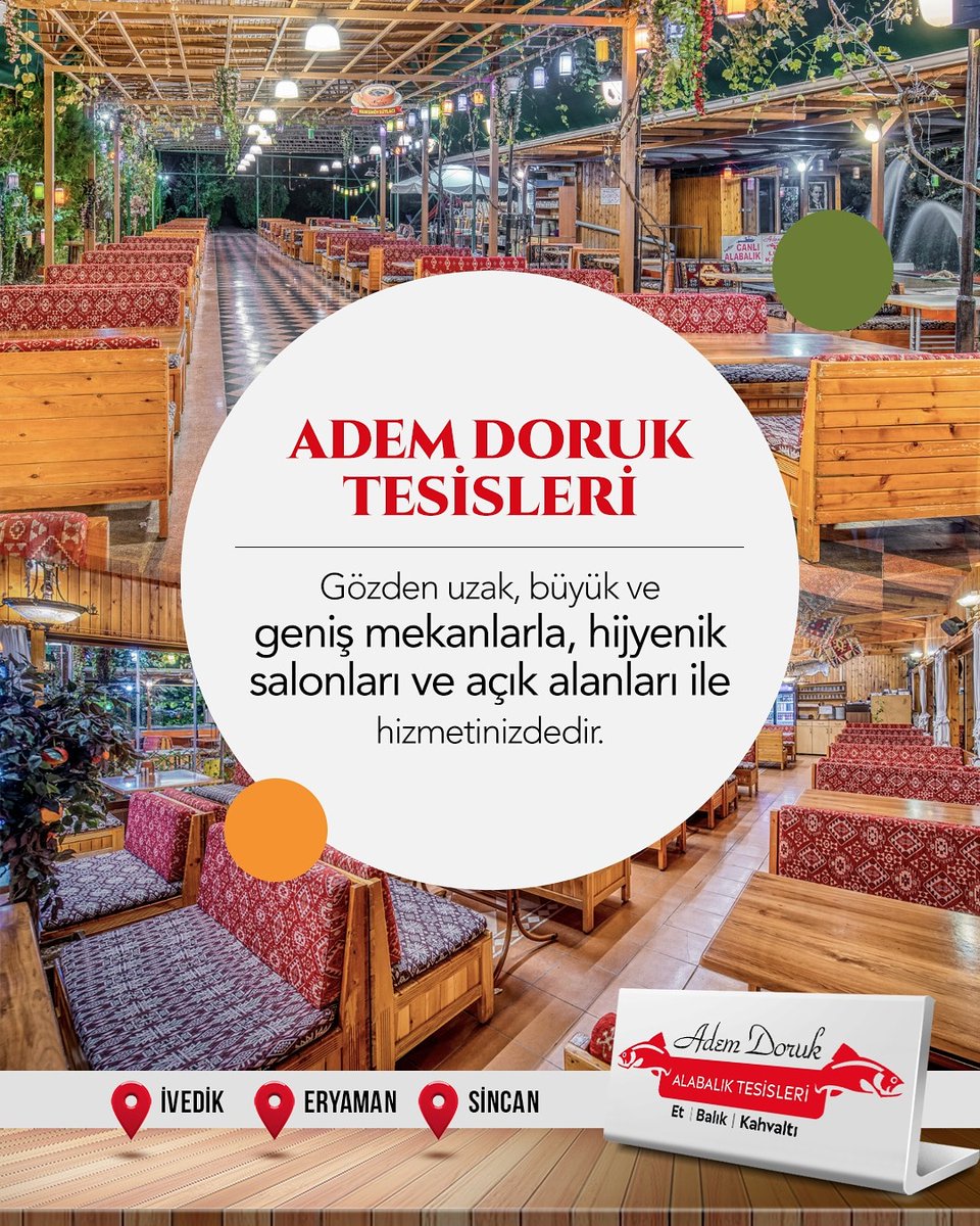 🌟Adem Doruk Alabalık Tesisleri gözden uzak, büyük ve geniş mekanlarla hijyenik salonları ve açık alanları ile hizmetinizdedir.⠀
▪️İvedik ▪️ Etimesgut ▪️ Sincan⠀⠀⠀
⠀⠀⠀⠀
#AdemDorukTesisleri⠀

⠀⠀⠀⠀