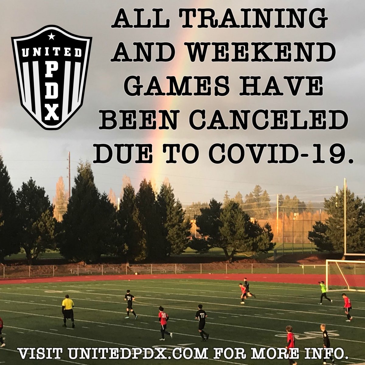 We have canceled all training and <a href="/ORYouthSoccer/">Oregon Youth Soccer</a> has canceled all games this weekend. Visit our website for our full statement. Stay safe and stay healthy, everyone! #weareunited