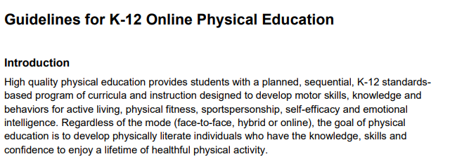 SHAPEAmerica's tweet photo. We have updated and have released the Guidelines for K-12 Online Physical Education: https://t.co/WLj4pBpjA8

We are here for you in this unprecedented situation.

We are developing materials that you can use to adapt to your specific needs. These materials will be released ASAP https://t.co/Ocvb4GjRI2