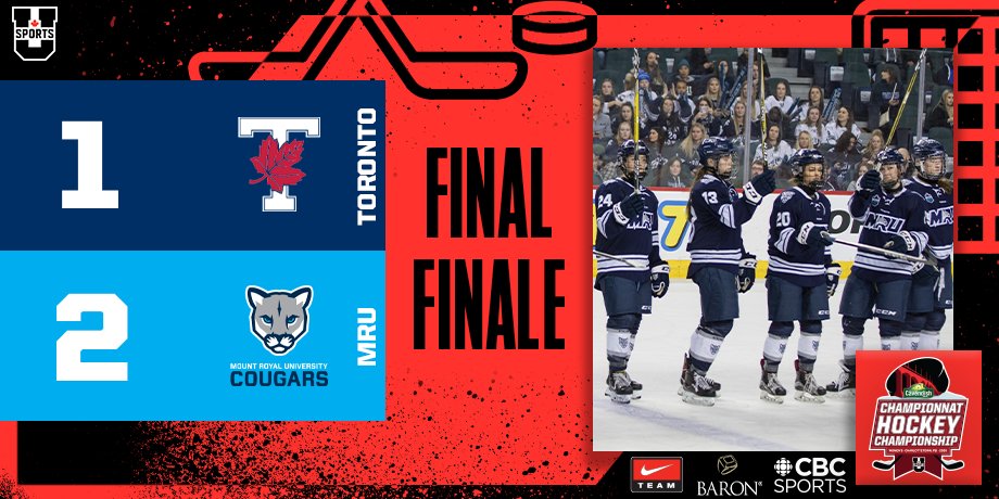 🏒1⃣ FINAL / FINALE :

Overtime heroics send <a href="/MRUCougars/">Mount Royal Cougars</a> off to the next round with a 2-1 victory over <a href="/Varsity_Blues/">U of T Varsity Blues</a> / Victoire de <a href="/MRUCougars/">Mount Royal Cougars</a> 2-1 sur <a href="/Varsity_Blues/">U of T Varsity Blues</a> en prolongation

#ChaseTheGlory | #ViserHaut | <a href="/cbcsports/">CBC Sports</a>