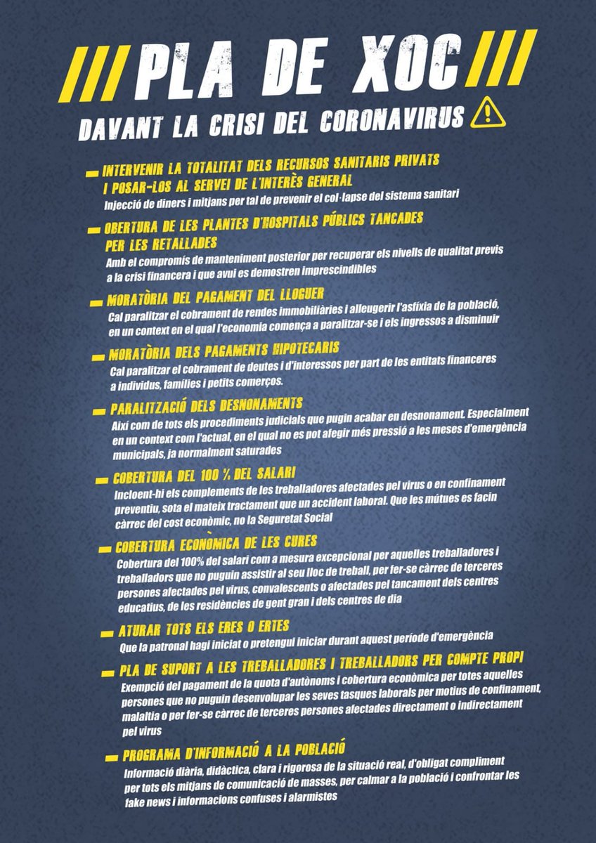cridacridacrida's tweet photo. Exigim que la crisi del #Covid_19 no la paguem les més vulnerables: la classe treballadora. Per això reclamem el #PlaDeXocSocial en defensa dels nostres drets socials i laborals ✊🏻✊🏼✊🏽✊🏿 https://t.co/cBelqXSvCy