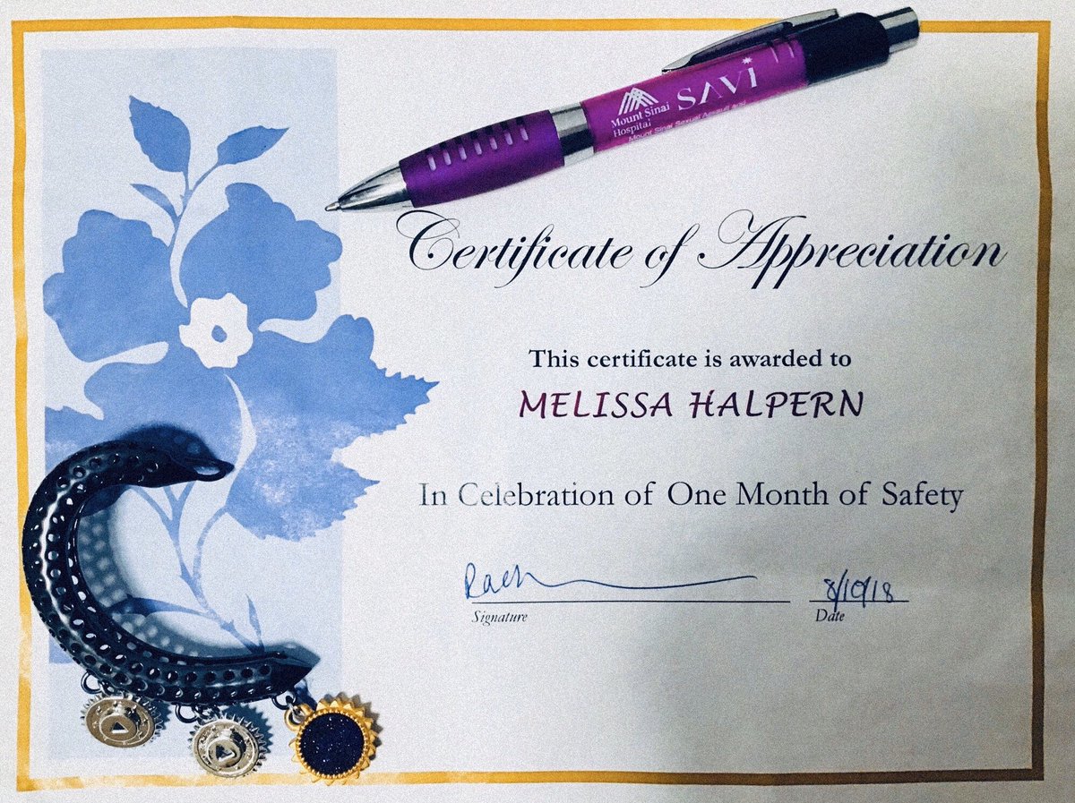 MelsHalpern's tweet photo. For today’s #tbt...a safety certificate I got from my first #domesticviolence #socialworker...marking my 1st month of safety (abuser-free)...at my 1st confidential shelter.🙌🏻🙌🏻🙌🏻 #editingoutthetaboo #domesticviolenceabuse #domesticviolenceawareness #domesticviolencesurvivor https://t.co/4FUeEgNUoY