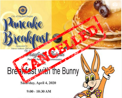 Due to COVID-19 and the decision by Governor DeWine, the following events are cancelled: Pancake Breakfast and Breakfast with the Bunny. Wildcat Sport &amp; Fitness will be closed from Monday, March 16, at 3:00 pm and re-open Monday, April 6.
